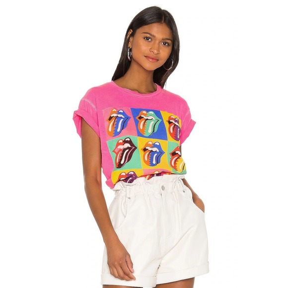 MadeWorn Tops - Madeworn tee size XS Rolling Stones '89 multi tongue hot pink distressed RARE